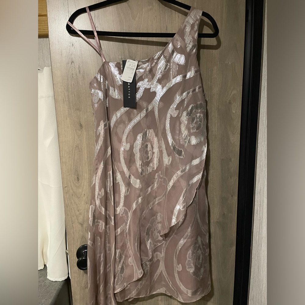 Aidan Mattox Silk Metallic Asymmetrical Silk Dress